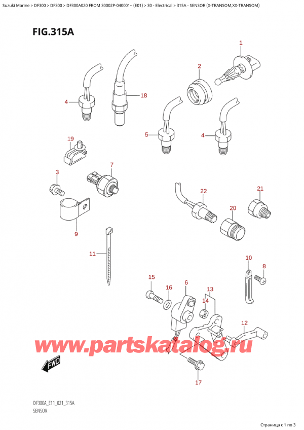   ,   , Suzuki Suzuki DF300AP X / XX FROM 30002P-040001~  (E01 020),  (XTransom, XxTransom) / Sensor  (XTransom,XxTransom)