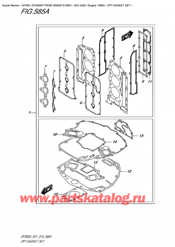  ,    ,  DF300AP X / XX FROM 30002P-510001~ (E01)  2015 , Opt:gasket  Set