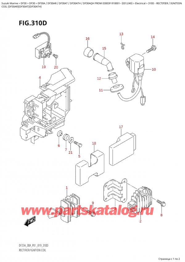  ,   , Suzuki Suzuki DF30A RS / RL FROM  03003F-910001~ (E01) - 2019, Rectifier / Ignition /  / Ignition