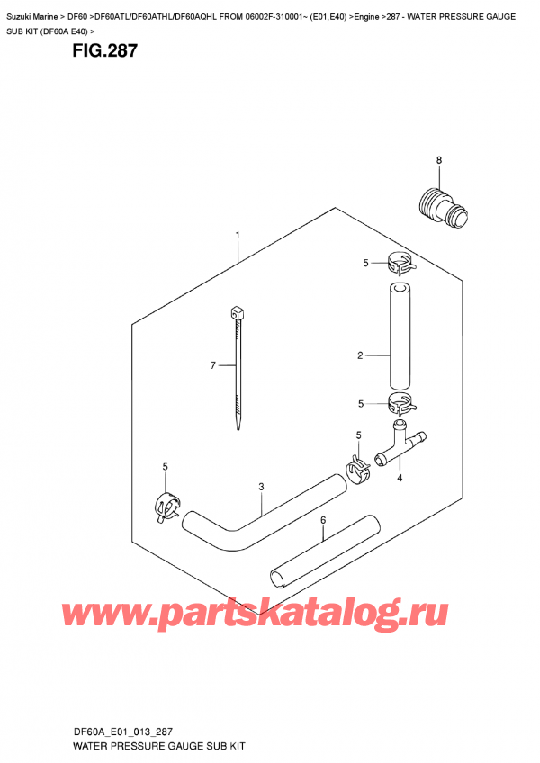  ,   , SUZUKI DF60A TL/TS FROM 06002F-310001~ (E01),      (Df60A E40) / Water  Pressure  Gauge  Sub  Kit  (Df60A  E40)