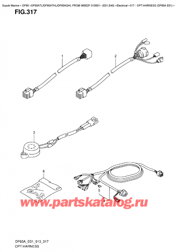   ,   , SUZUKI DF60A TL/TS FROM 06002F-310001~ (E01), Opt:harness  (Df60A  E01)