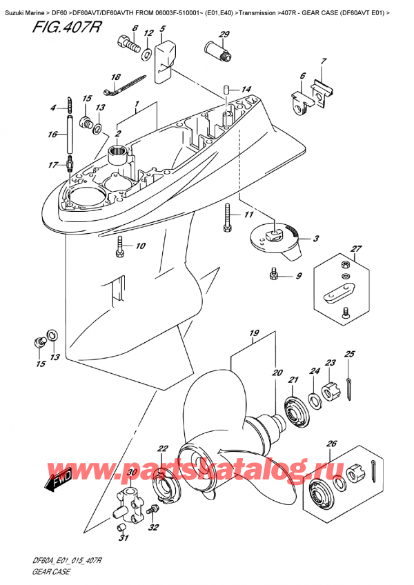  ,    , Suzuki DF60A VTL / VTX FROM 06003F-510001~   (E01)  2015 , Gear  Case  (Df60Avt  E01)