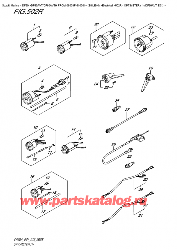  ,    , SUZUKI DF60AV TL / TX FROM 06003F-610001~    (E01)  , :  (1) (Df60Avt E01) / Opt:meter  (1)  (Df60Avt  E01)