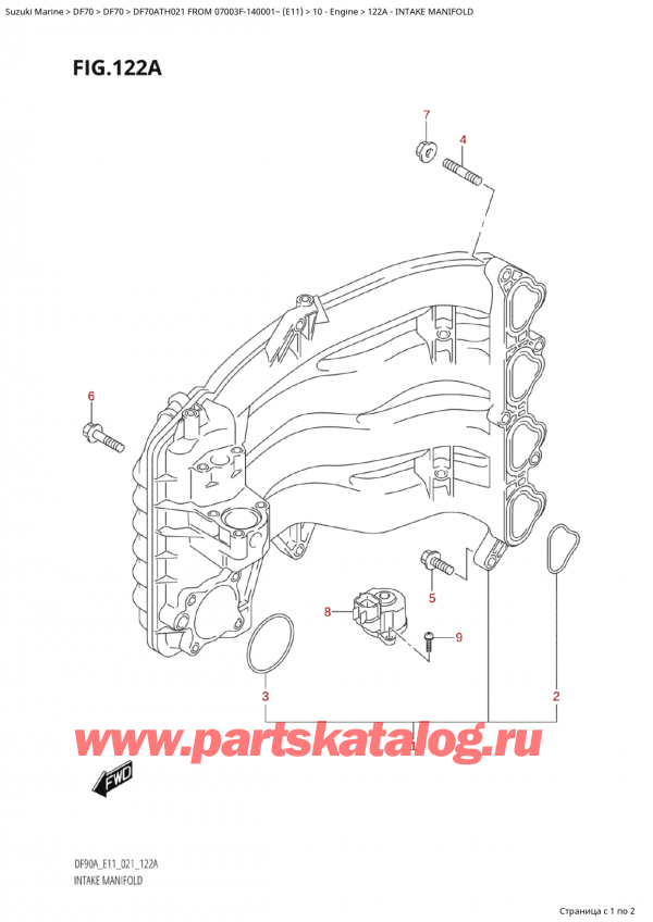 ,   , SUZUKI DF70A TS/TL 021 FROM  07003F-140001~  (E11),   / Intake Manifold