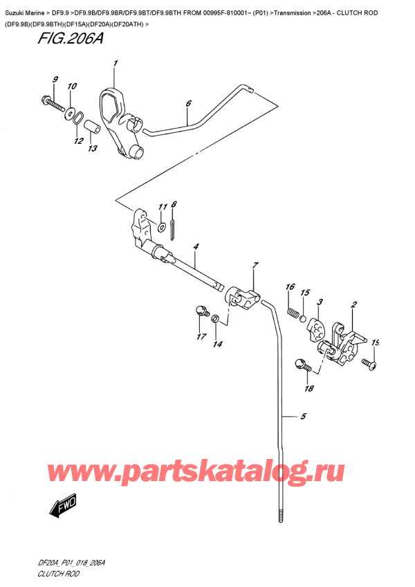  ,   ,  DF9.9B S/L FROM 00995F-810001~ (P01)   2018 , Clutch  Rod  (Df9.9B)(Df9.9Bth)(Df15A)(Df20A)(Df20Ath)