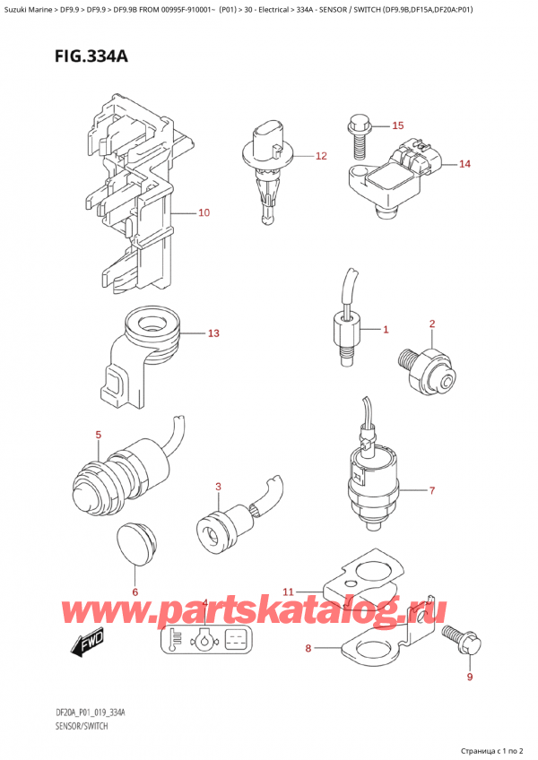   ,   , Suzuki  DF9.9B ES/EL FROM 00995F-910001~ (P01),    (Df9.9B, Df15A, Df20A: p01) / Sensor  /  Switch  (Df9.9B,Df15A,Df20A:p01)