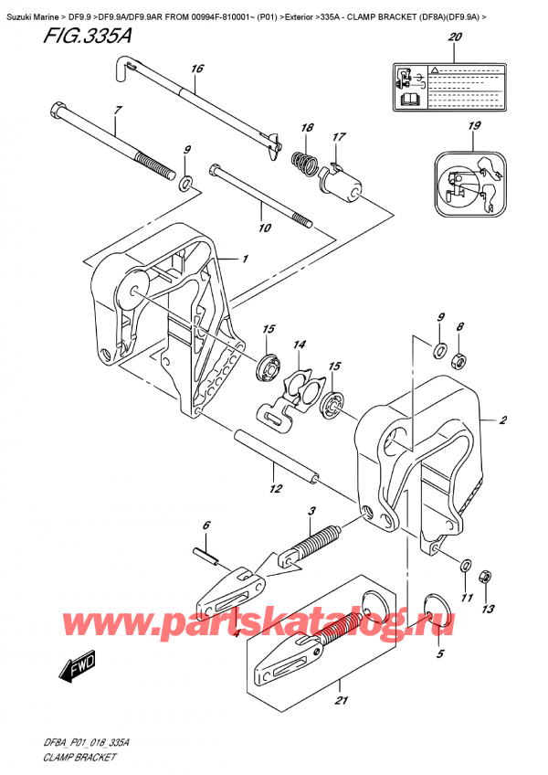   ,   , SUZUKI DF9.9A S FROM 00994F-810001~ (P01), Clamp Bracket  (Df8A)(Df9.9A)