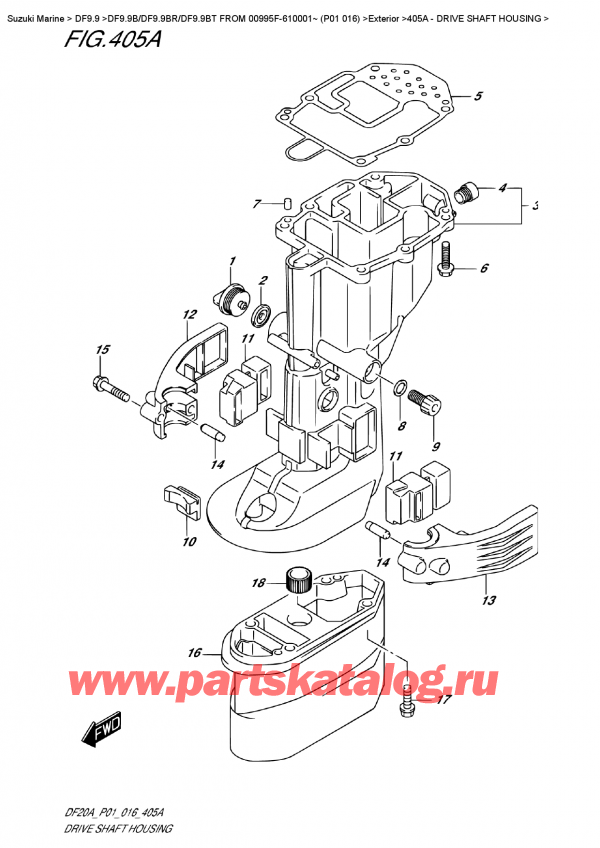   ,   , SUZUKI DF9.9B S / L FROM 00995F-610001~  (P01  016), Drive Shaft Housing