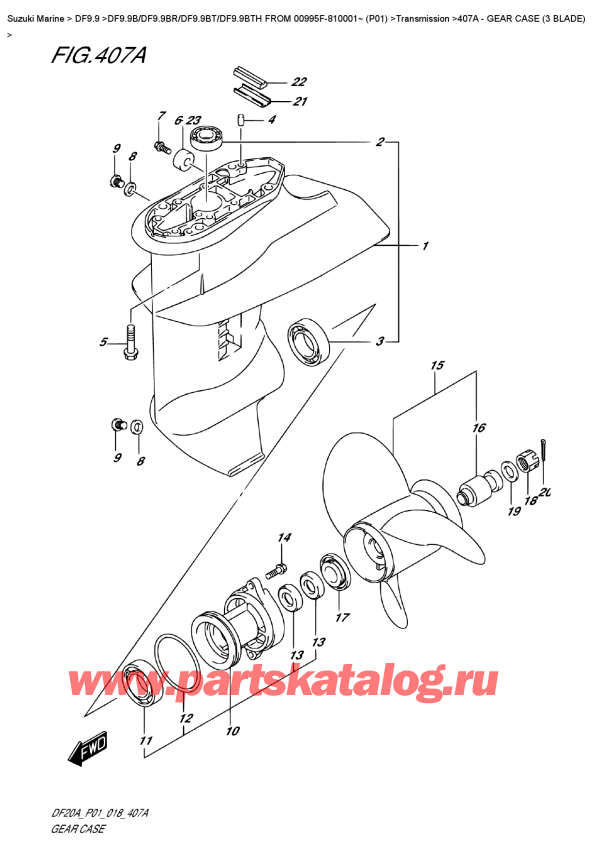  ,   , Suzuki DF9.9B TL FROM 00995F-810001~ (P01)   2018 , Gear  Case  (3  Blade)