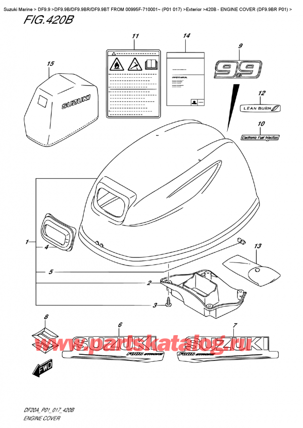  ,   , SUZUKI DF9.9B RS/RL FROM 00995F-710001~ (P01 017)  ,   () (Df9.9Br P01) / Engine  Cover  (Df9.9Br  P01)