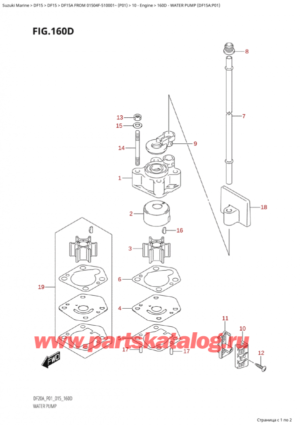  ,   , Suzuki Suzuki DF15A S / L FROM 01504F-510001~  (P01 015)  2015 , Water Pump (Df15A:p01)