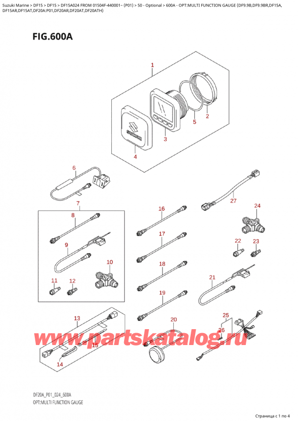  ,   , Suzuki Suzuki DF15A S / L FROM 01504F-440001~  (P01 024), Opt:multi  Function  Gauge  (Df9.9B,Df9.9Br,Df15A,