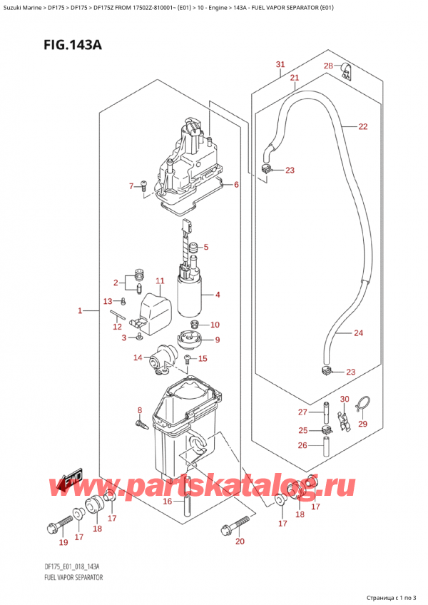 ,  , Suzuki Suzuki DF175Z L / X FROM 17502Z-810001~  (E01) - 2018  2018 , Fuel Vapor Separator (E01)