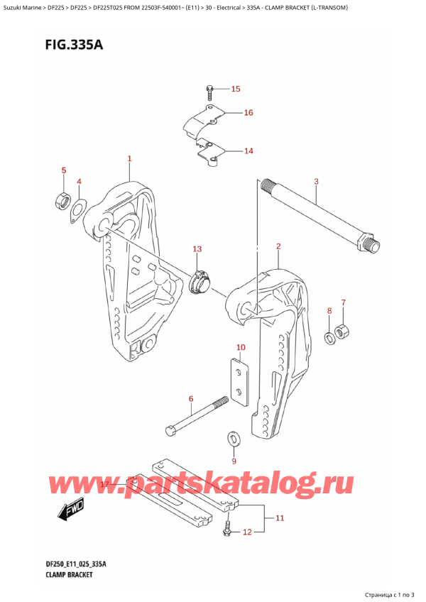   ,    ,  DF225T X / XX FROM  22503F-540001~ (E11 025)  2025 ,   (LTransom) - Clamp Bracket (LTransom)