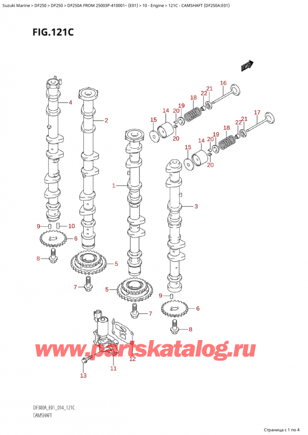  ,   , SUZUKI Suzuki DF250AP X / XX FROM 25003P-410001~  (E01) - 2014, Camshaft (Df250A:e01) -   (Df250A: e01)