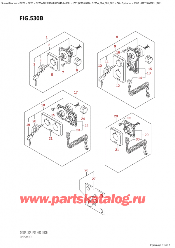   ,   , Suzuki Suzuki DF25A S FROM 02504F-240001~ (P01) - 2022  2022 , :  (022) / Opt:switch  (022)