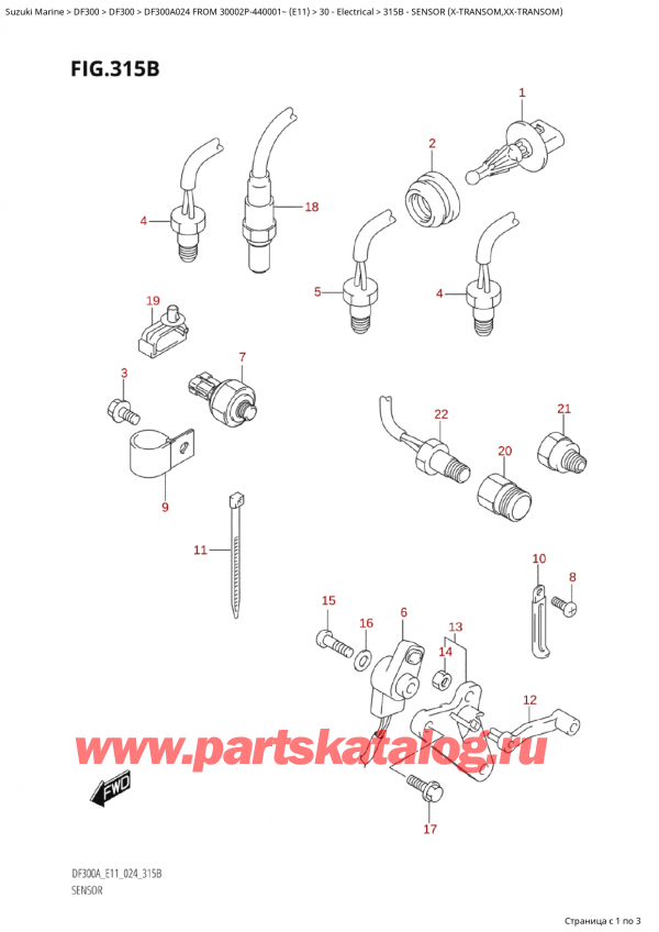  ,   ,  Suzuki DF300A TX-TXX FROM 30002P-440001~ (E11 024)  2024 , Sensor  (XTransom,XxTransom)