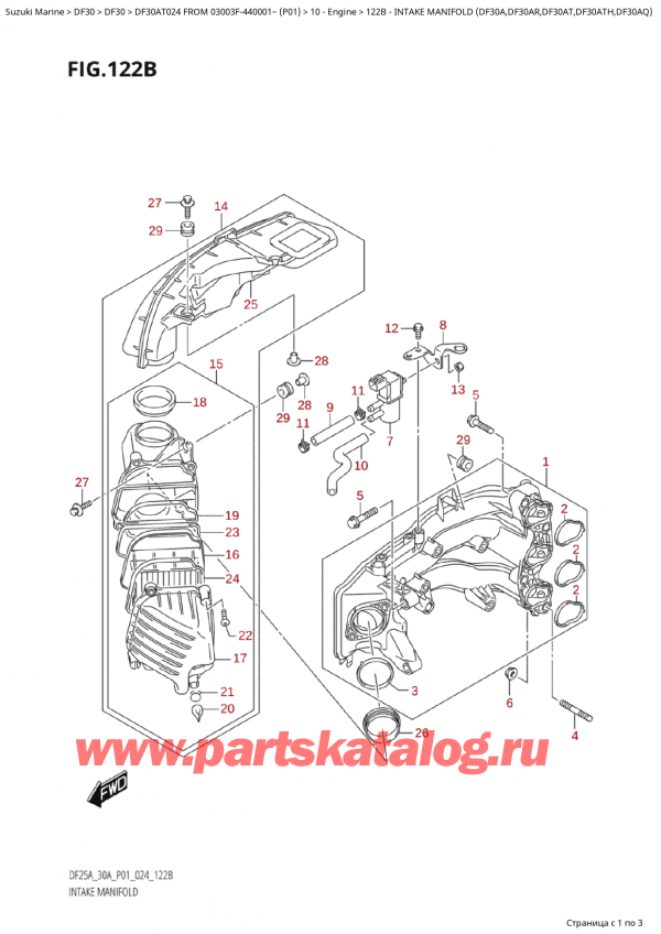  ,   ,  Suzuki DF30A TS / TL FROM 03003F-440001~  (P01 024), Intake Manifold (Df30A,Df30Ar,Df30At,Df30Ath,Df30Aq) /   (Df30A, Df30Ar, Df30At, Df30Ath, Df30Aq)