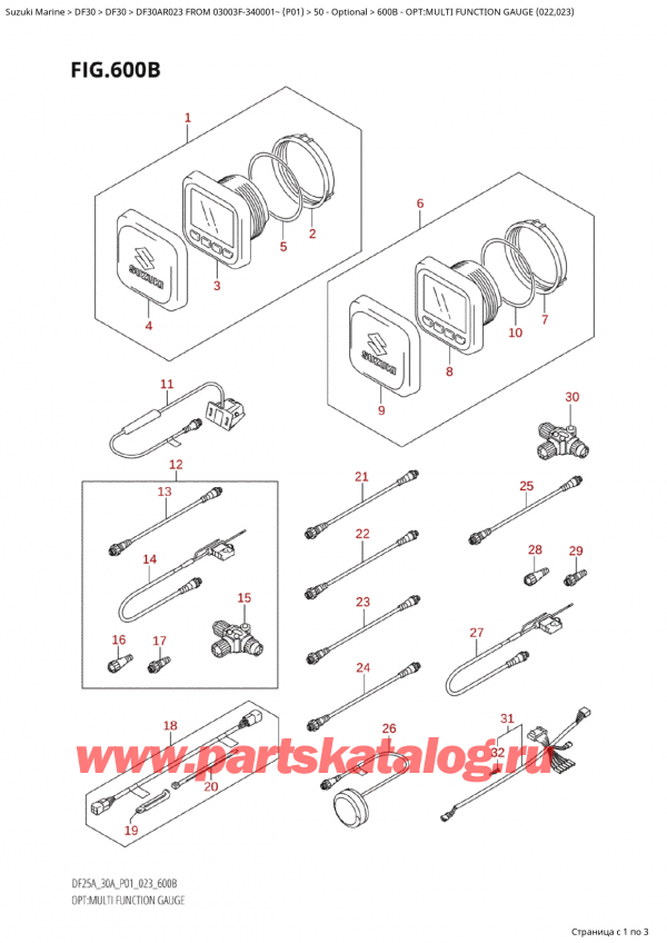 ,   ,  Suzuki DF30A RS / RL FROM 03003F-340001~  (P01) - 2023, : multi Function Gauge (022, 023)