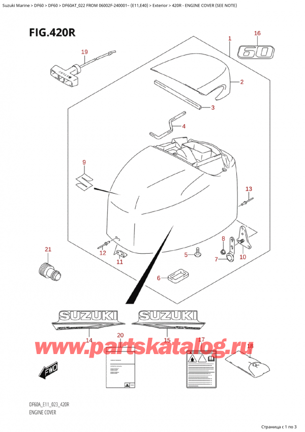  ,   , Suzuki Suzuki DF60A TS / TL FROM 06002F-240001~  (E11) - 2022  2022 , Engine Cover (See Note) -   () (See Note)