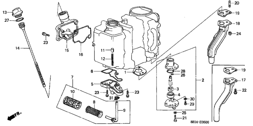  4x-  HONDA BF8AH -   /   /   / Oil Pump / Oil Filter / Exhaust Pipe