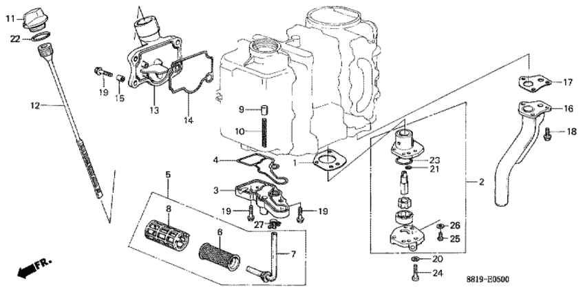  fourstroke   BF100D - Oil Pump / Oil Filter / Exhaust Pipe