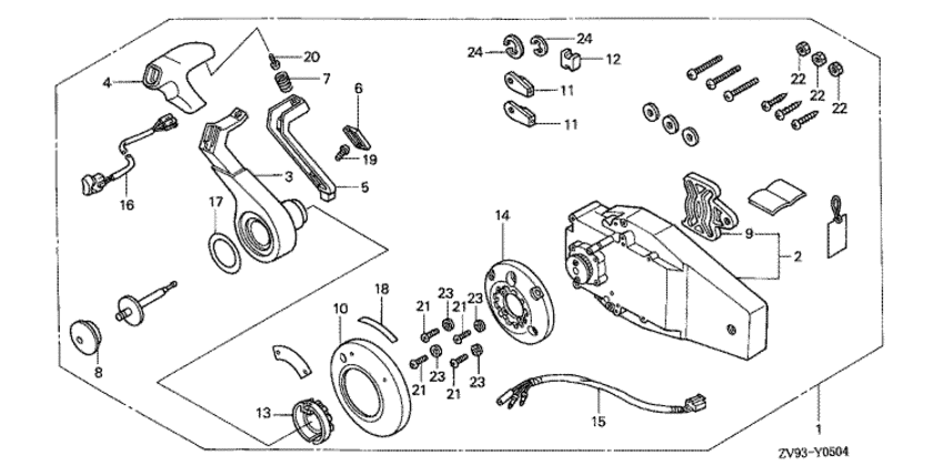  4-  HONDA BF25AX - Remote Control (top Mountnt Type) (right) -   (,  )