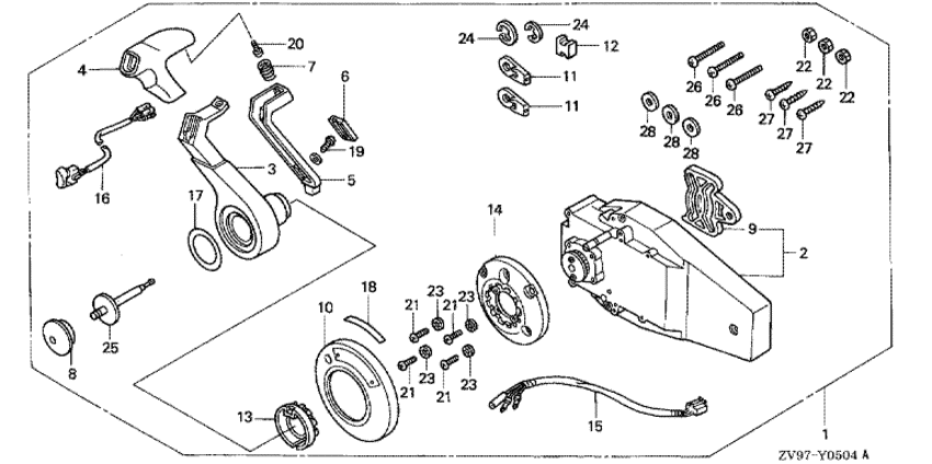 �������� ������ ������� ����� Honda BF30A2 - ������������� ���������� (top mount type) (������) - Remote Control (top Mount Type) (right)