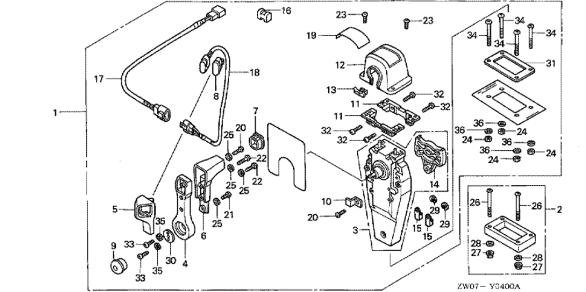  4x-  HONDA BF75A2 - Remote Control (top Mount Single Type) (right)
