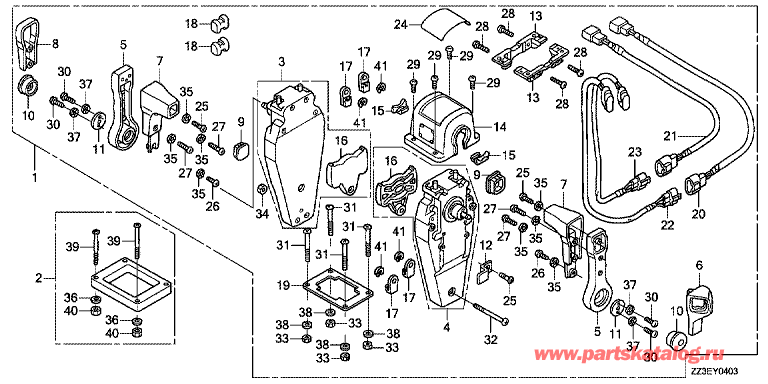    HONDA BF60AK1 - Fop-4-3    (,  ) ( ) - Fop-4-3 Remote Control (Double Top Mount Type) (Left)