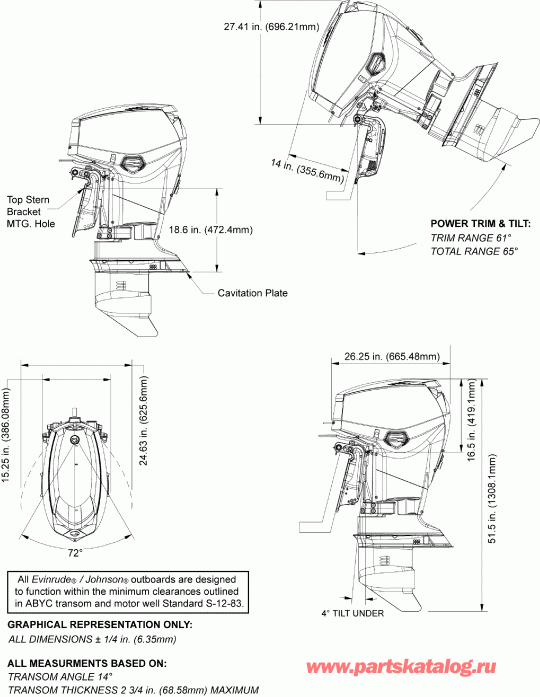 ��������� ��������� EVINRUDE E40HGLAGB - ITALY ONLY  - profile Drawing (dp, Ds, Dt) / ������� ������� (dp, Ds, Dt)