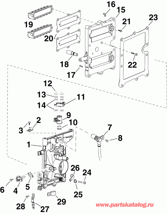 ��������� ����� Evinrude E50DSLAGA  - intake Manifold Assembly - �������� ��������� � �����