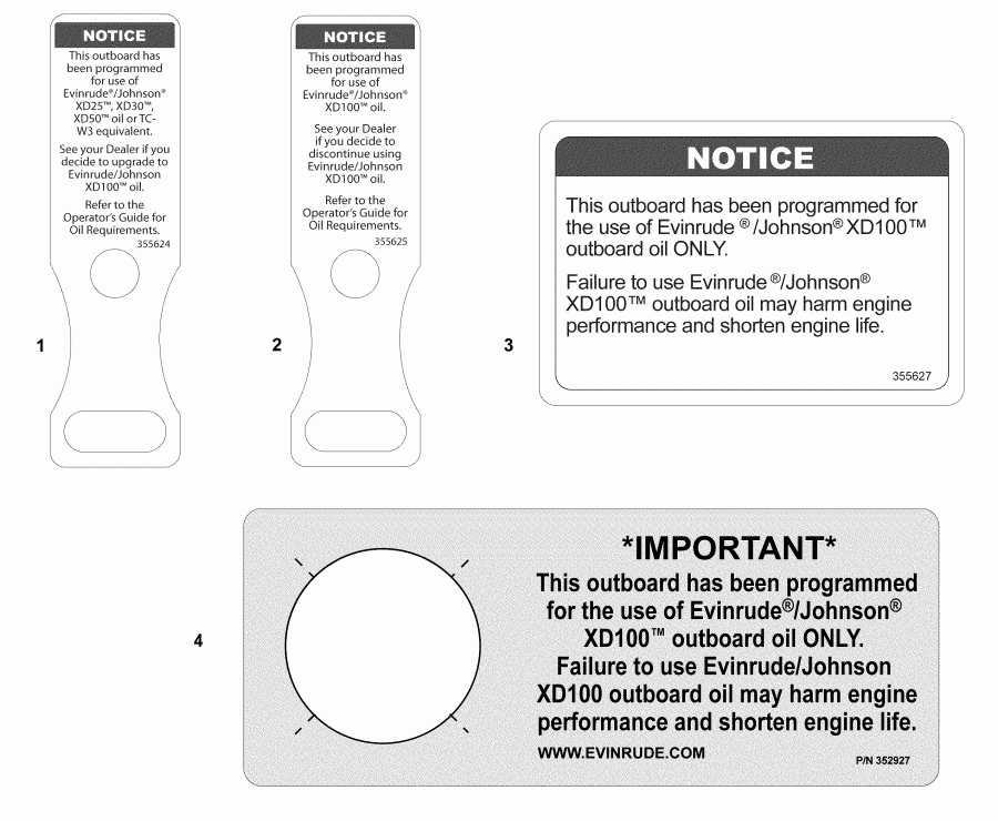  Evinrude E135DHXABF  - oil Tags &  - oil Tags & Labels