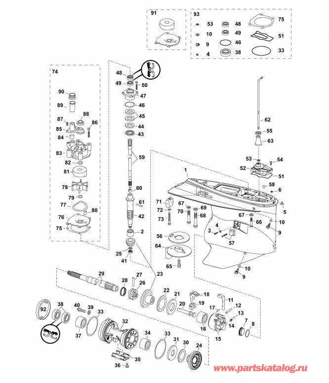 ��������� ����� EVINRUDE E135HGXABG  - ��������, M2-type - gearcase, M2-type