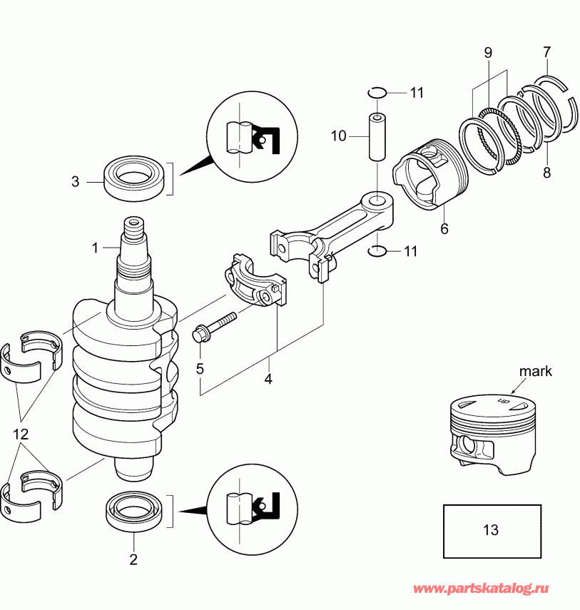  Evinrude E15TEG4ABA  -  &  / crankshaft & Pistons