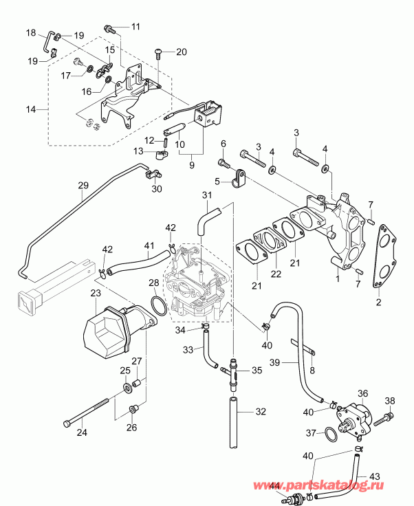��������� �������� ����� EVINRUDE E15TEG4ABB  - �������� ��������� & ��������� ����� - intake Manifold & Fuel Pump