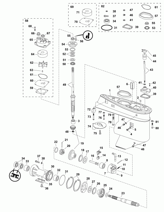  EVINRUDE E40DPLABA  - gearcase, F-type / , F-type