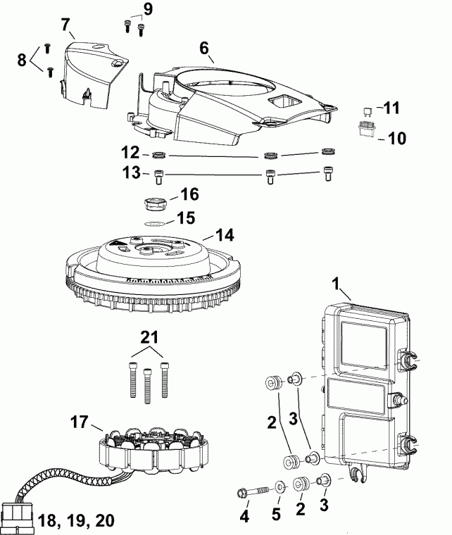  EVINRUDE E55MJRLABA  - emm, ������, ������� - emm, Stator, Flywheel