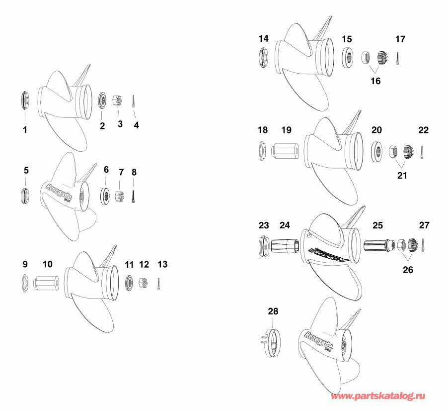 �������� ��������� ����� Evinrude E65GNLAFA  - �������� �������� ����� 65 - 130 Hp Models / propeller Hardware 65 - 130 Hp Models