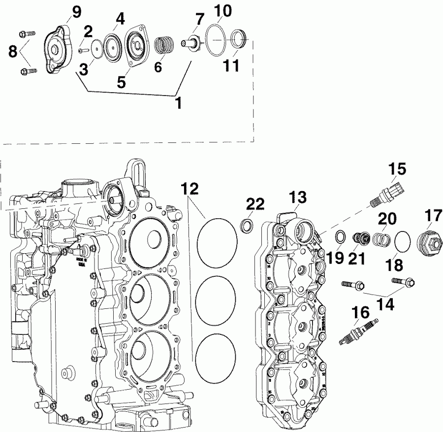     E90GLAFA  - cylinder Head & Thermostat -    & 