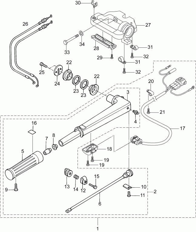 �������� ����� EVINRUDE E10TEL4INS  - tiller Handle Assembly - ������� Assembly