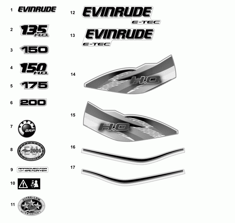  Evinrude E135HSLAAB  - decals - White /  - 