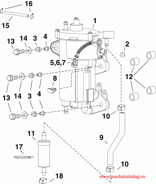 ��������� �������� ����� EVINRUDE E15HPSXAAB  - fuel Pump & Vapor Separator / ��������� ����� & ��������������