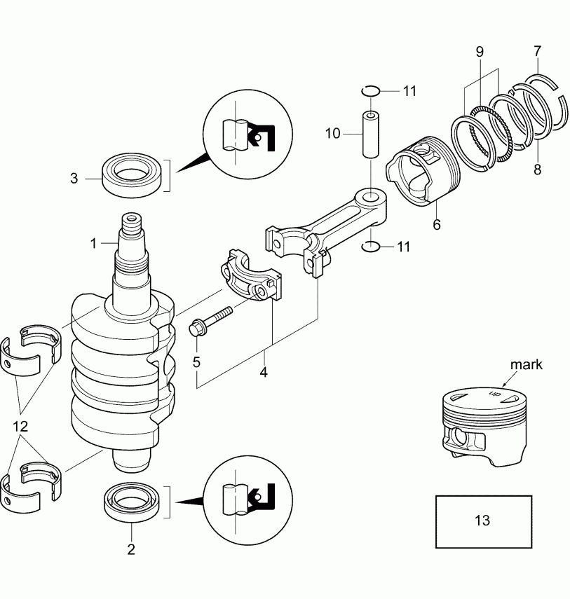 ��������� EVINRUDE E15TE4AAB  - crankshaft & Pistons / �������� & ������
