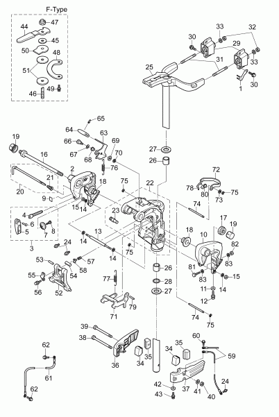 ����� EVINRUDE E15TE4AAB  - stern & ���������� ��������� (������ Tilt) / stern & Swivel Bracket (manual Tilt)