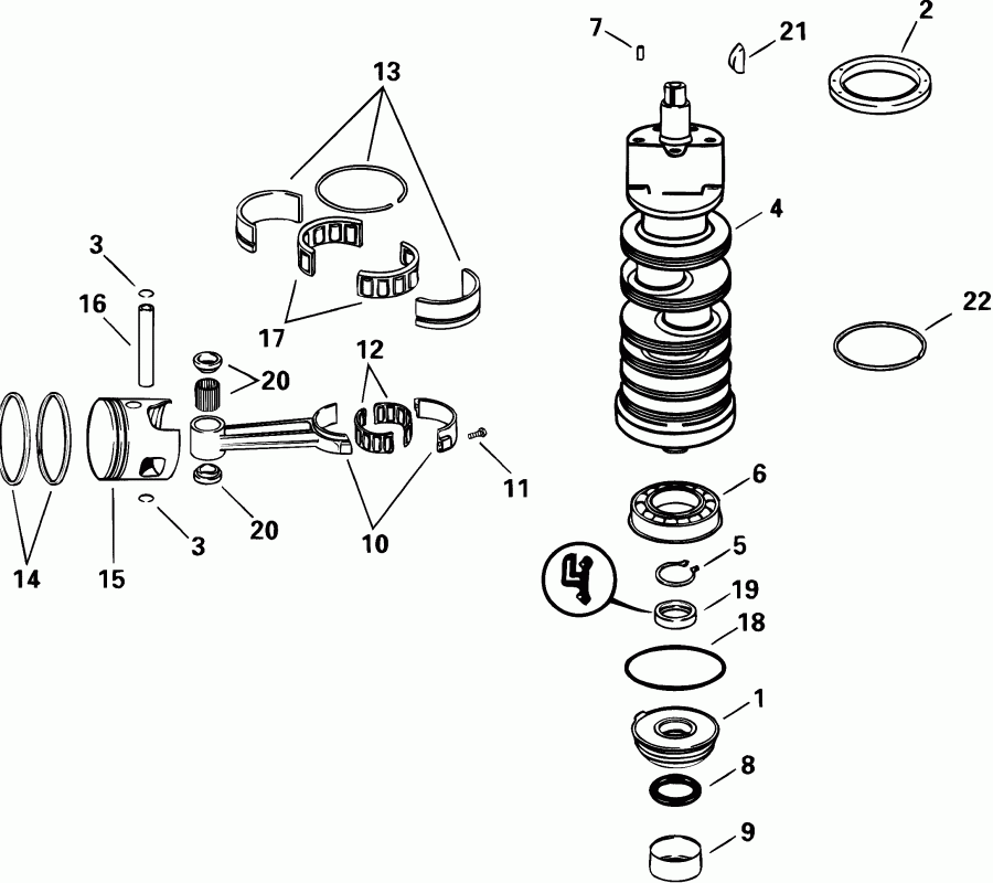   E105WRLSIF commercial, rope start, 20 in  - ankshaft & Piston / ank & 