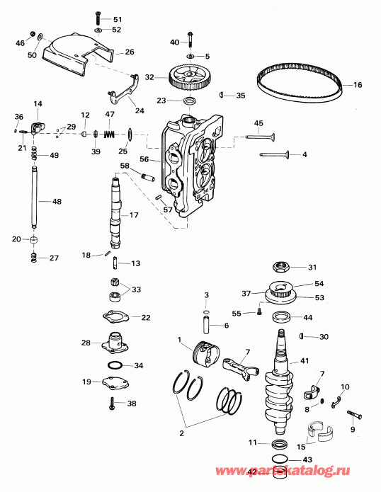     E10R4SID 4-stroke, rope start, tiller, 1  - linder Head &  - linder Head & Crankshaft