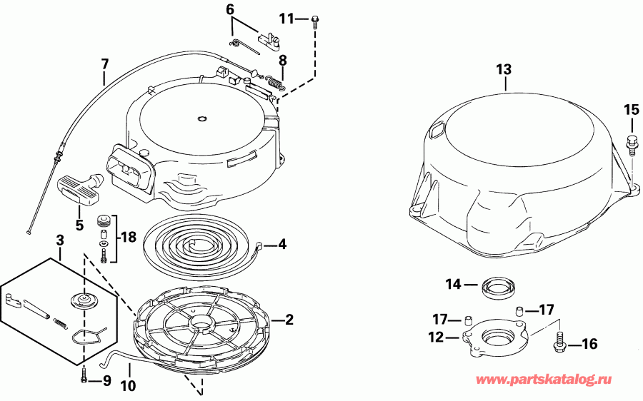 ��������� ����� ������� E30R4SIC 4-Stroke, Rope Start, Tiller, 1  - wind ������� & ������ ������� / wind Starter & Under Oil Seal