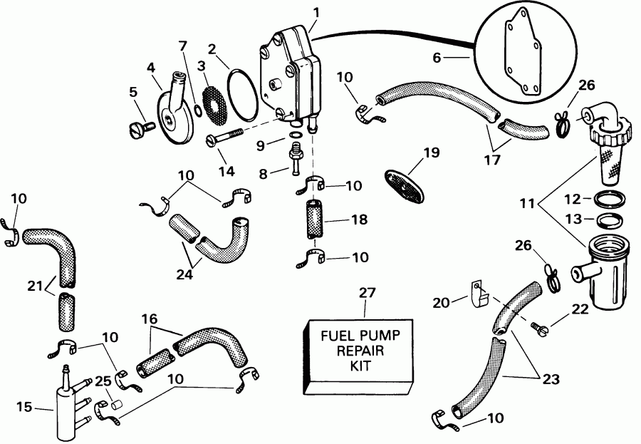 ��������� �������� ����� EVINRUDE E55WRSIR commercial, rope start, 15 in s  - el Pump & Filter