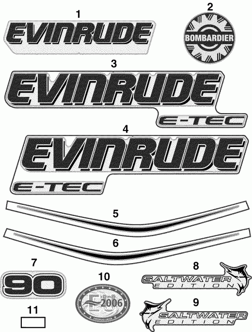    Evinrude E90DPXSRC  - cals White Models